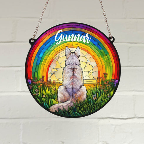German Shepherd White Rainbow Bridge Personalised Stained Glass Effect Suncatcher